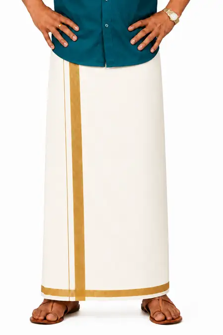 Men Cotton Unstitched Dhoti with Zari Border - 3.6 Mtr