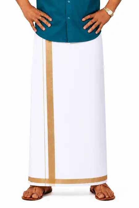 Gold Zari Border Cotton Dhoti for Men - 3.6 Mtr