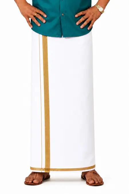 Cotton Solid Dhoti with Zari Border for Men - 3.6 Mtr
