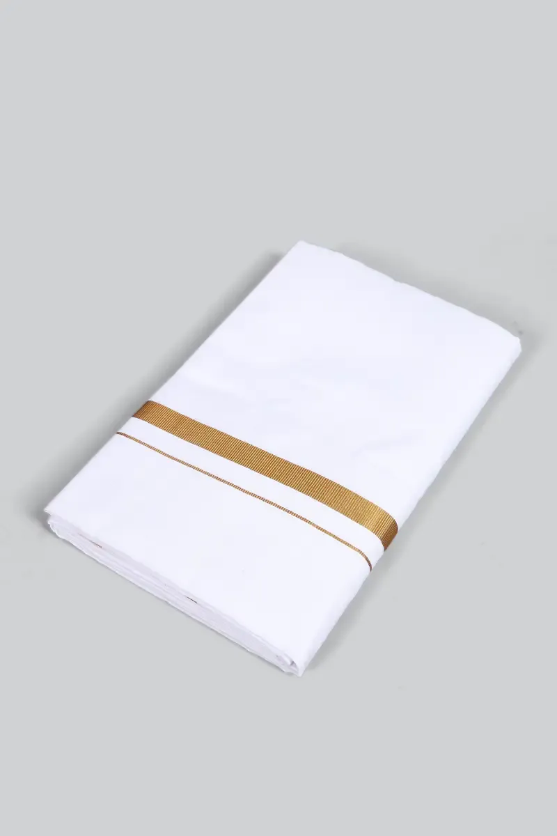 Cotton Solid Dhoti with Zari Border for Men 026906WHI3.8MTR
