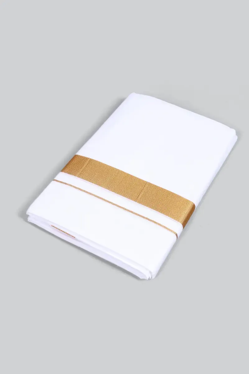 MCR Men Cotton Unstitched Dhoti with Zari Border - 3.8 Mtr