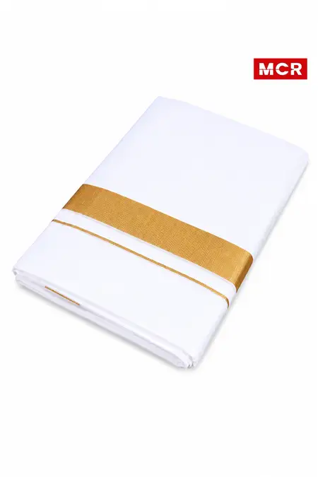 MCR Men Cotton Unstitched Dhoti with Zari Border - 3.8 Mtr
