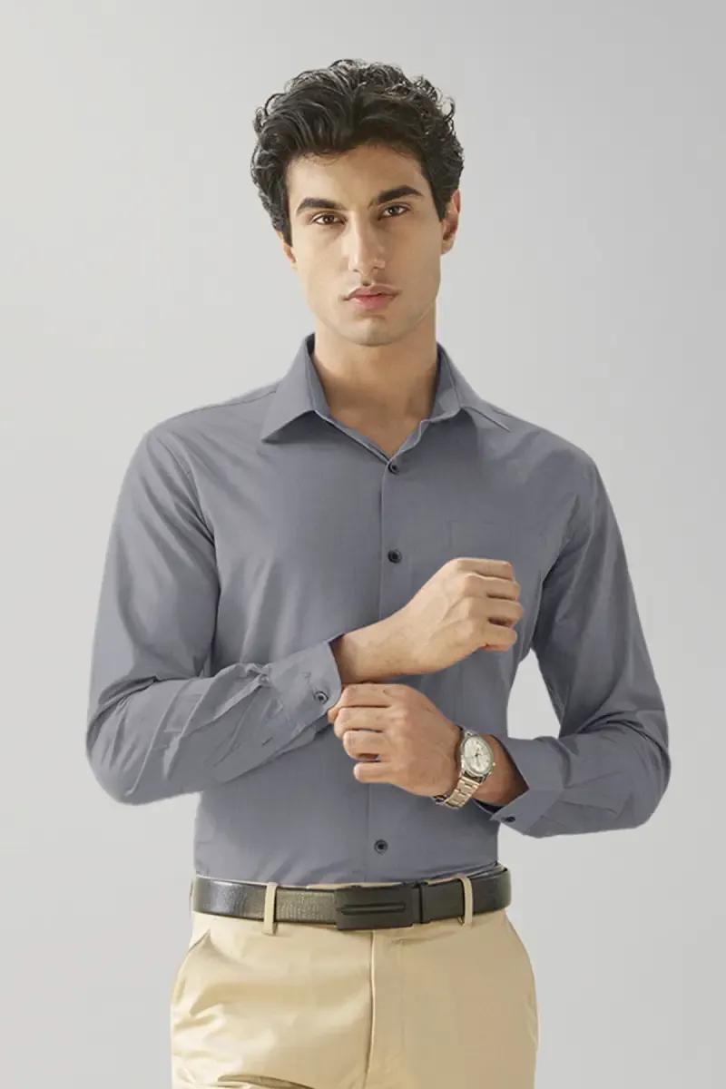 Cotton Solid Full Sleeve Shirt for Men 026951GRE40