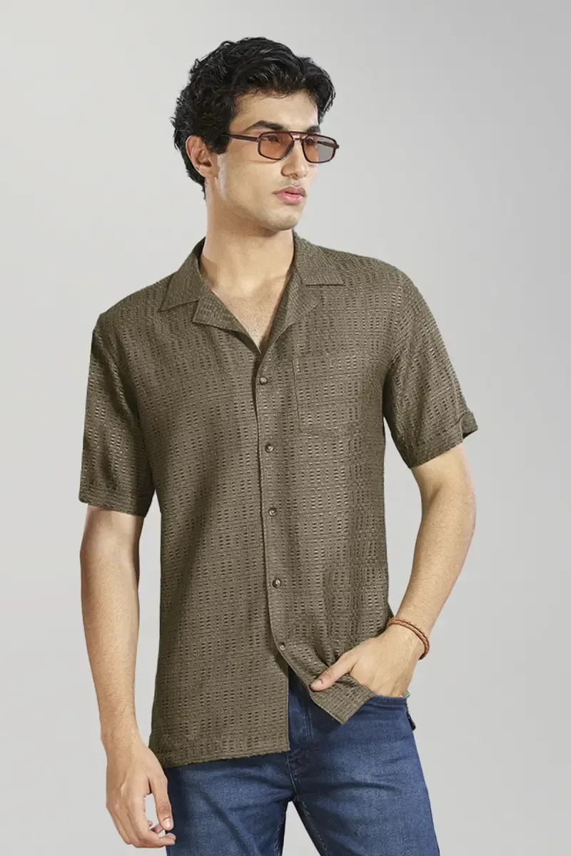 Poly Nylon Solid Casual Shirts for Men 026976DARGRE42