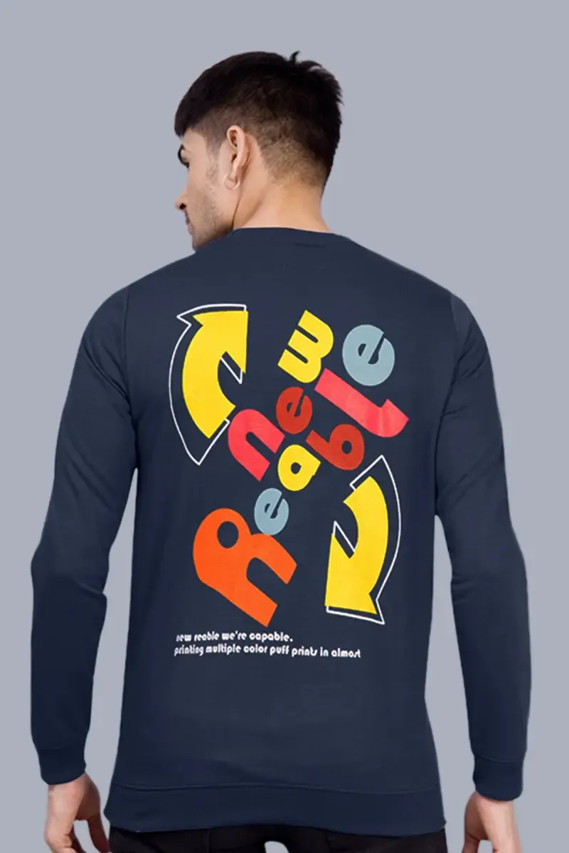Cotton Blend Printed Sweatshirts for Men 026991NAVBLUS