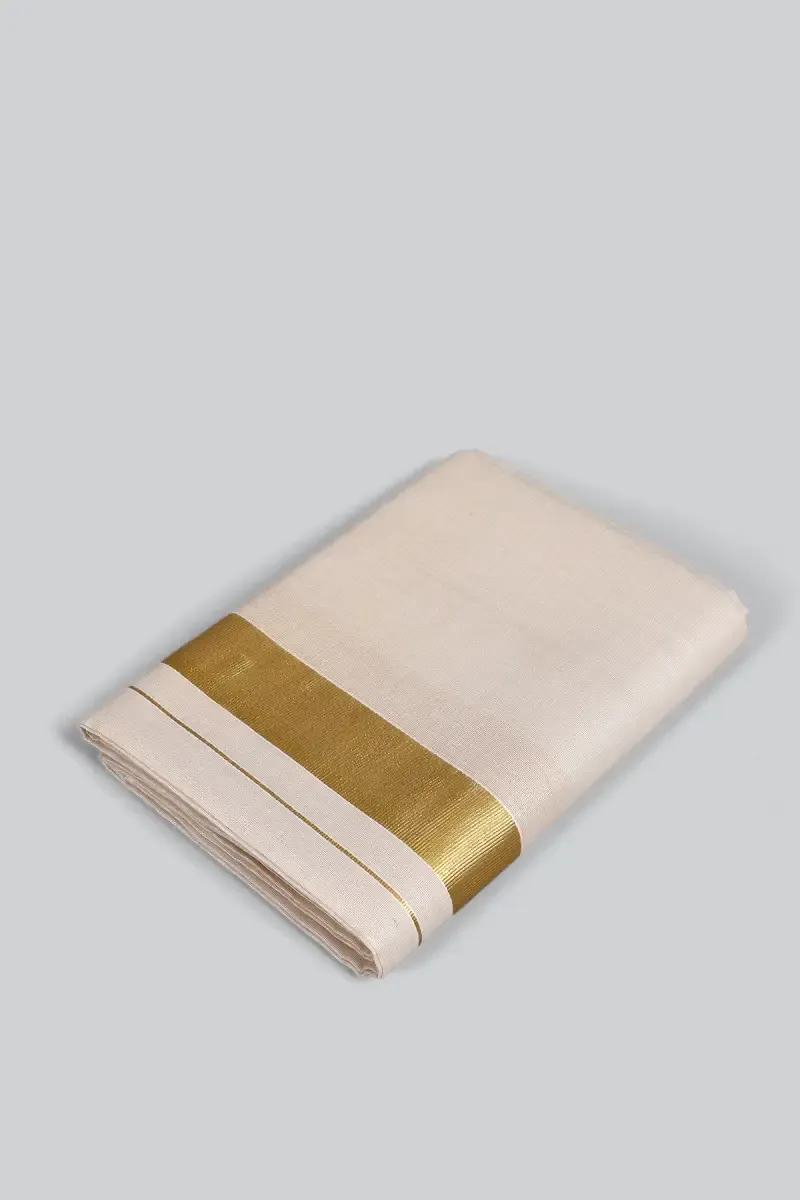 Men's Tissue Dhoti with Golden Zari Border