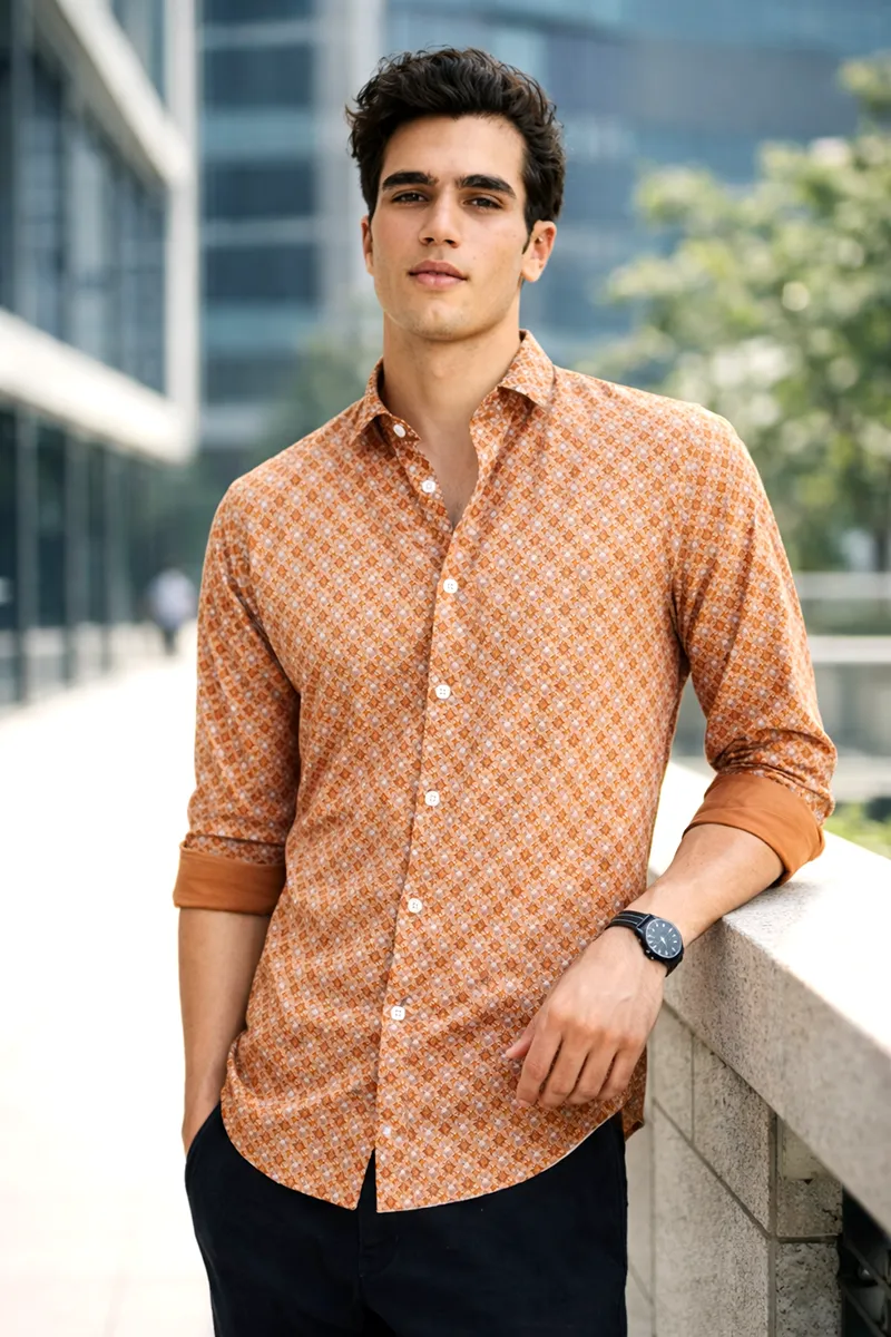 Cotton Geometric Printed Shirt for Men 027031BROXL