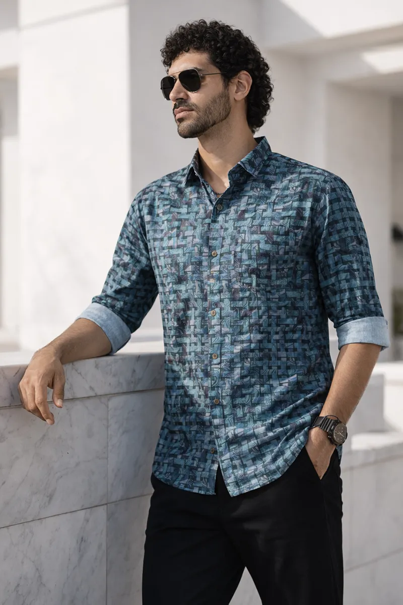 Cotton Geometric Printed Casual Shirt for Men