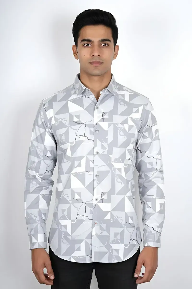 Men's Cotton Printed Casual Slim Fit Shirt 027043LIGGREXXL