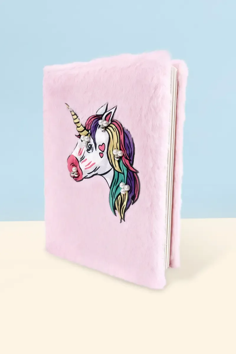 Unicorn Diary Pink Plush Ruled Notebook 