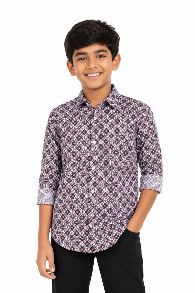 Cotton Printed Slim Fit Shirt for Boys 027183PIN911YRS