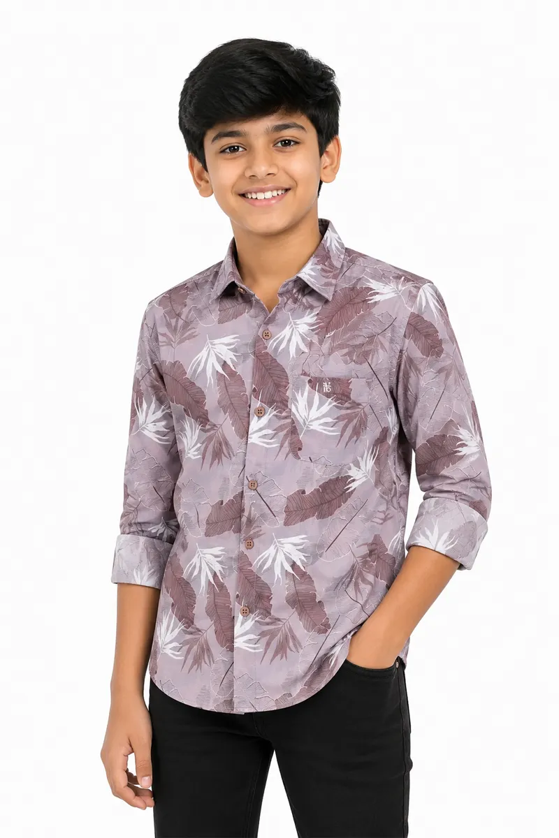 Cotton Botanical Printed Shirt for Boys 027185BRO911YRS