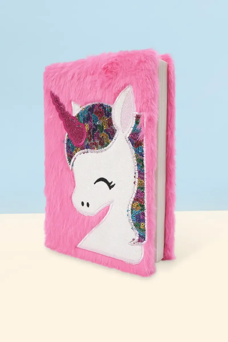 Unicorn Sparkle Plush Ruled Diary - (Pink)