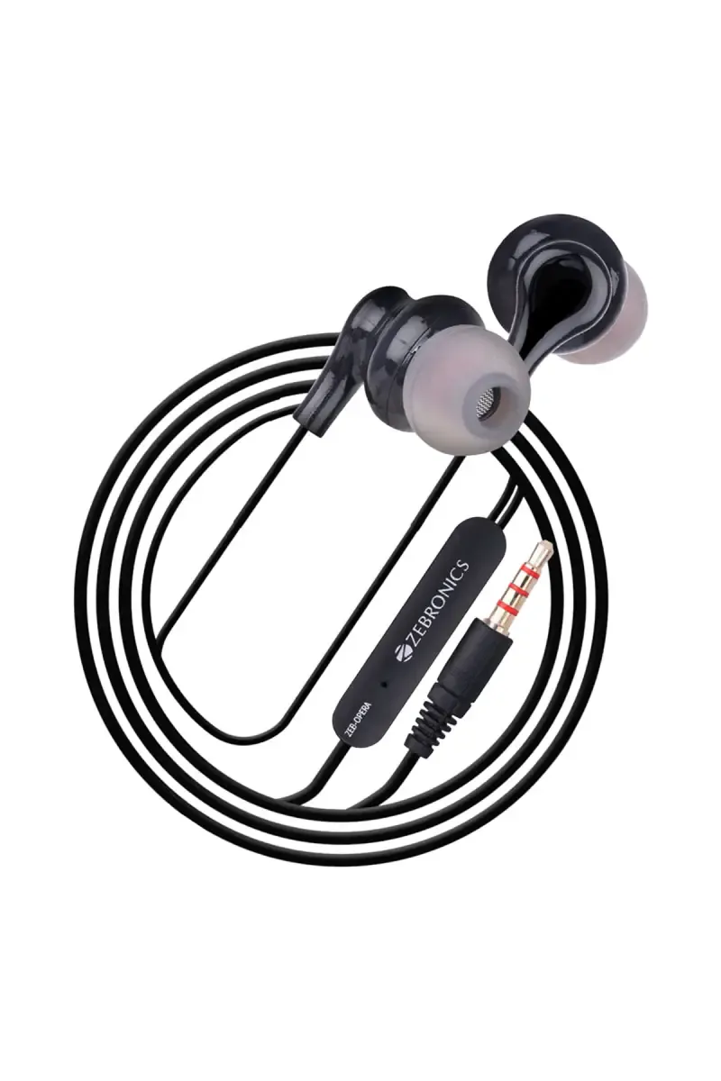 Zebronics Opera 3.5mm Jack In Ear Wired Earphone with Mic, 10mm Drivers (Black)