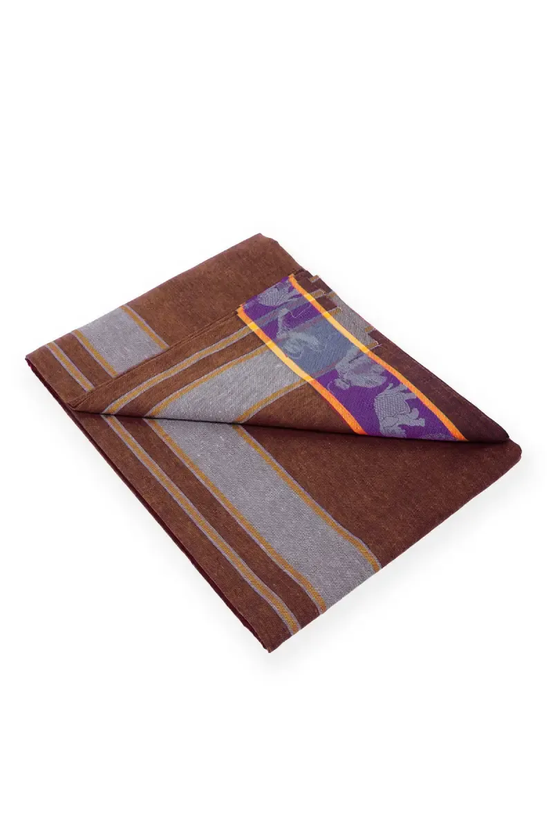 Cotton Dhoti with Printed Border for Men 027479BRO2MTR