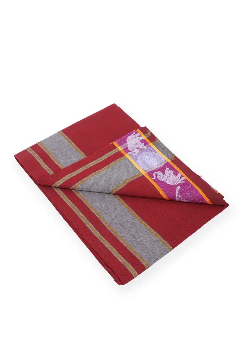 Cotton Dhoti with Printed Border for Men 027479MAR2MTR