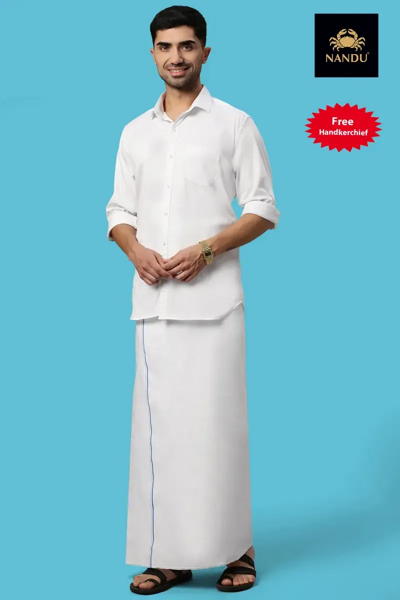Men's Cotton Dhoti with Free Handkerchief 027515BLU2MTR