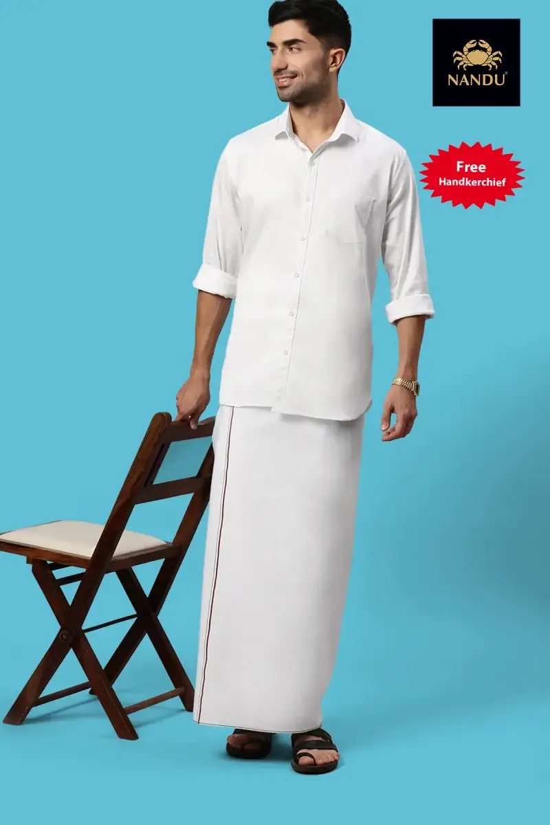 Men's Cotton Dhoti with Free Handkerchief 027515BUR2MTR