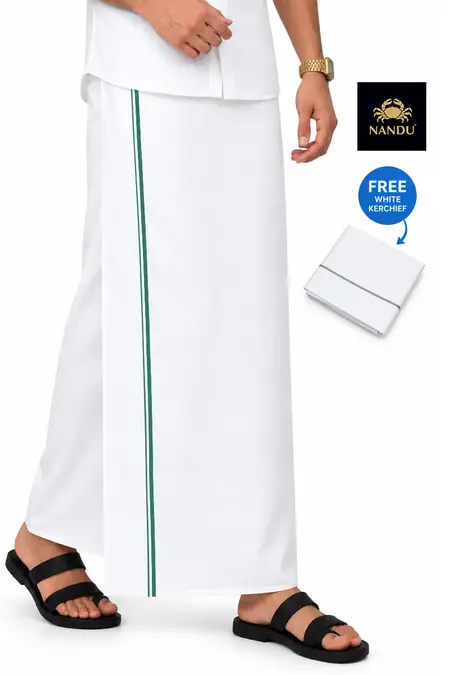 Men Cotton Dhoti with Free Handkerchief - 2 Mtr