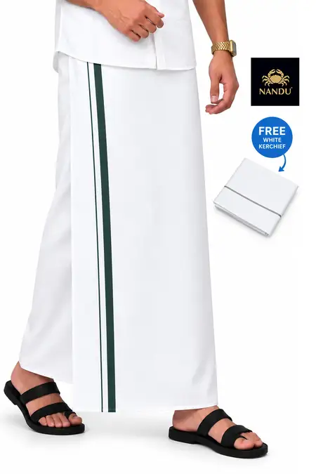 Cotton Dhoti with Free Handkerchief for Men - 2 Mtr