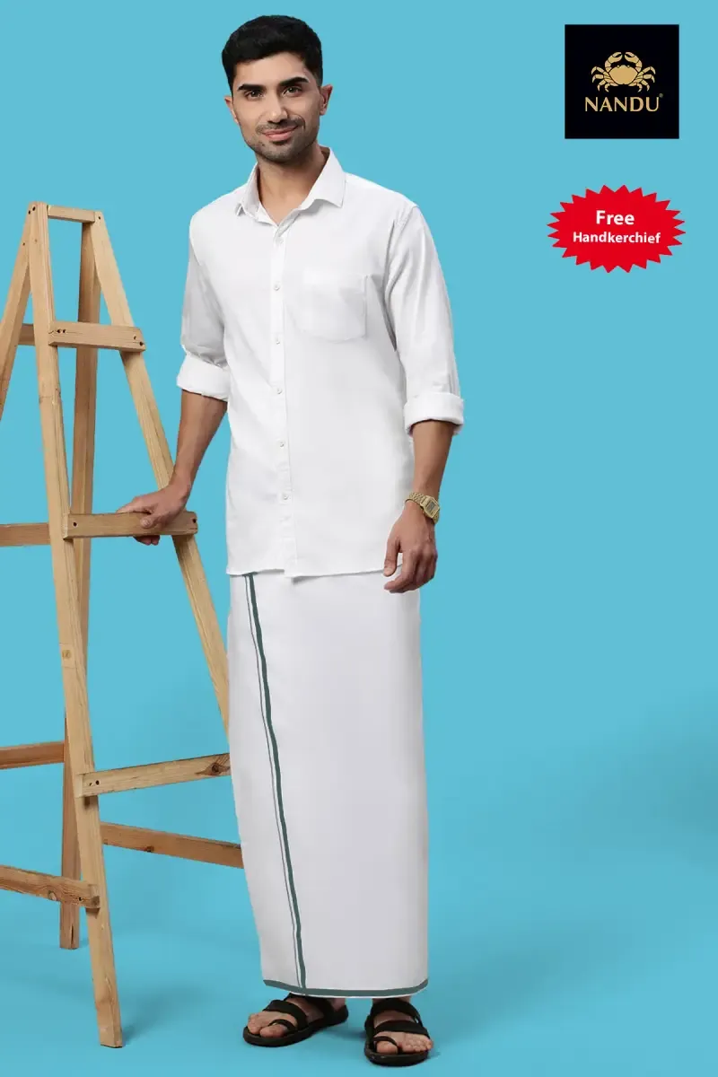 Cotton Dhoti with Free Handkerchief for Men 027516DARGRE2MTR