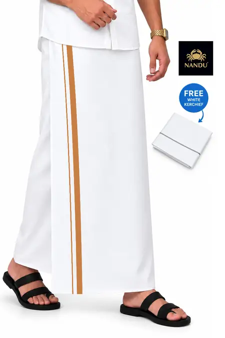 Cotton Dhoti with Free Handkerchief for Men - 2 Mtr