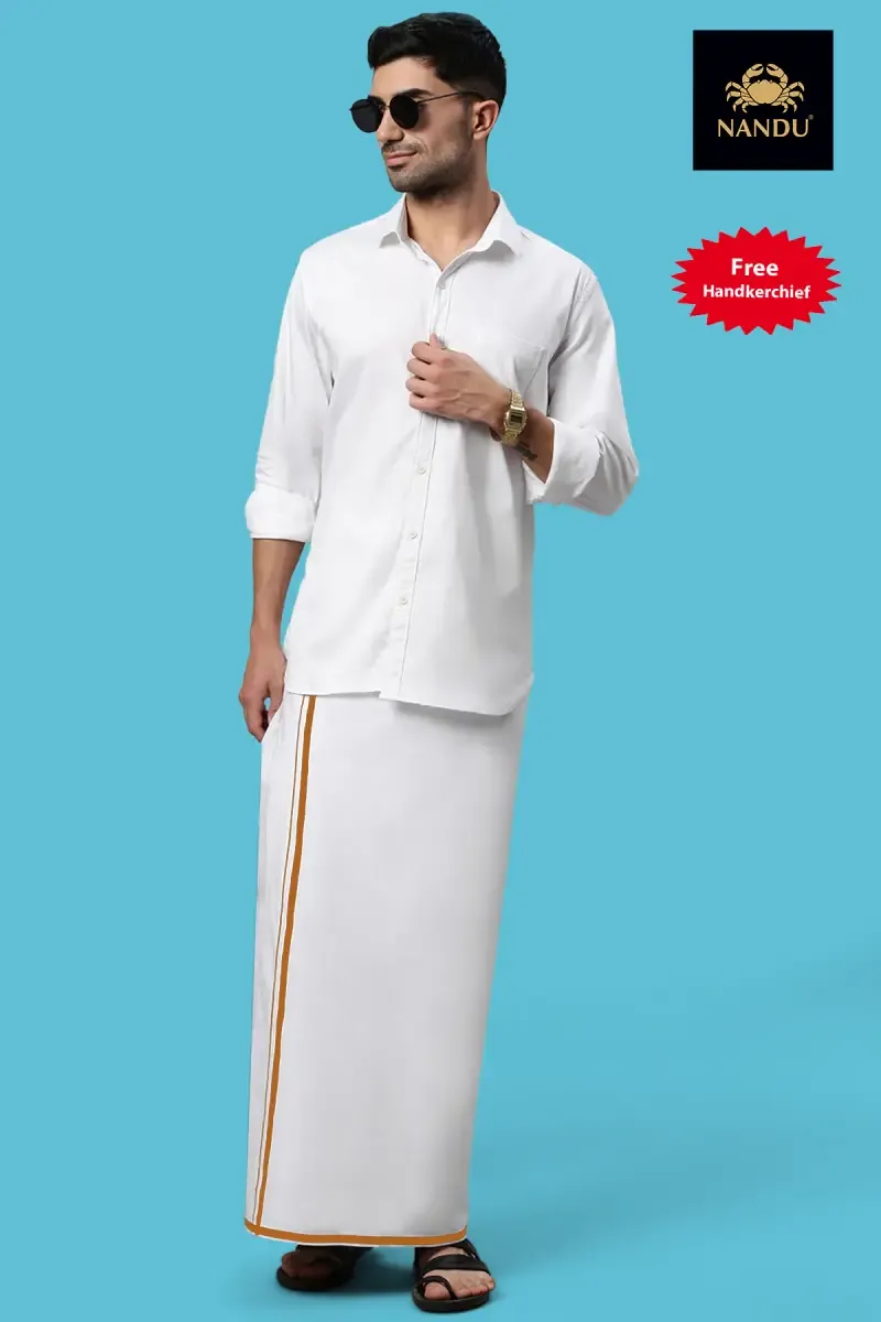 Cotton Dhoti with Free Handkerchief for Men 027516ORA2MTR
