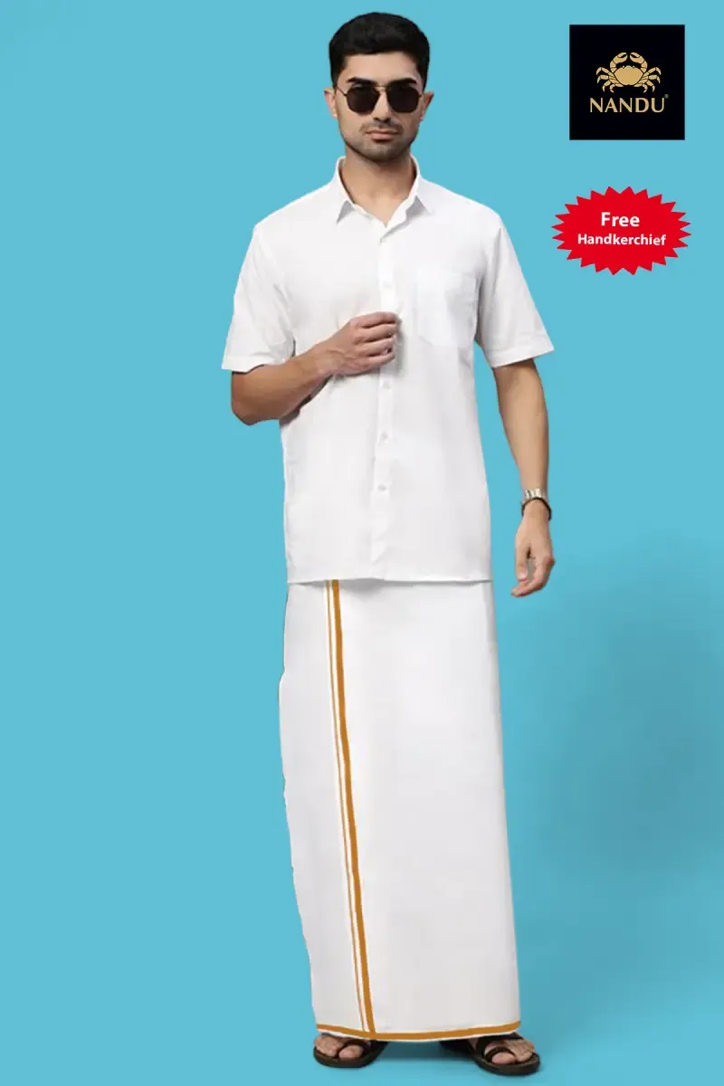 Cotton Dhoti with Free Handkerchief for Men