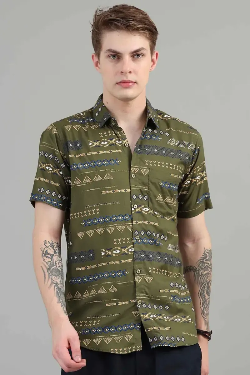 Geometric Printed Rayon Shirt For Men