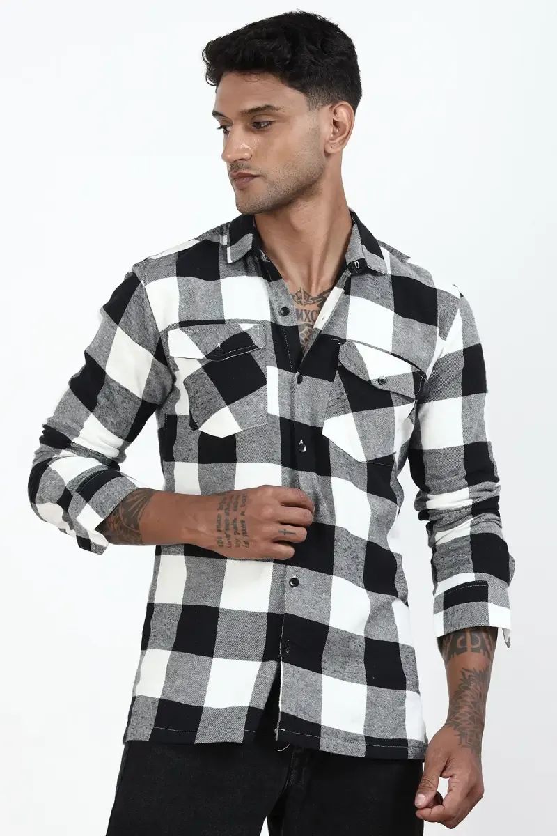 Cotton Checkered Shirt for Men 027580BLA&WHIXL