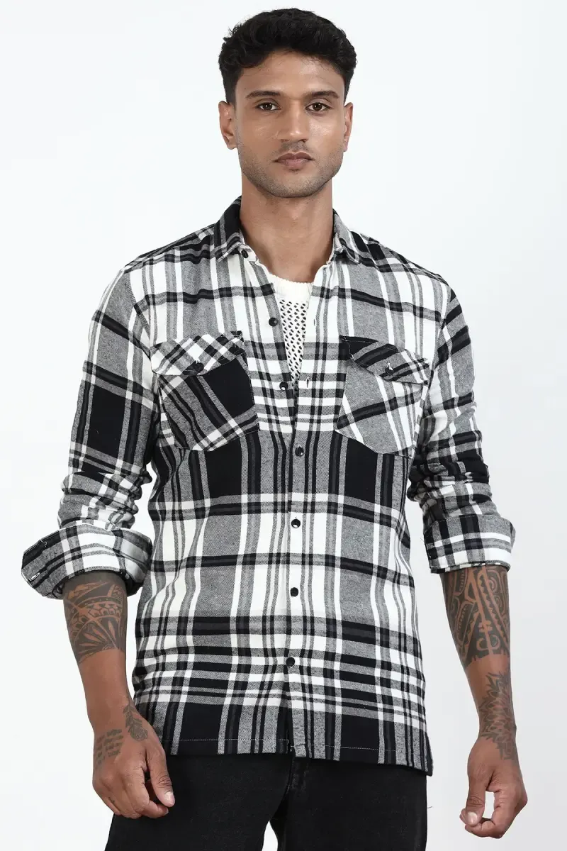 Cotton Checkered Shirt for Men 027581BLAXL