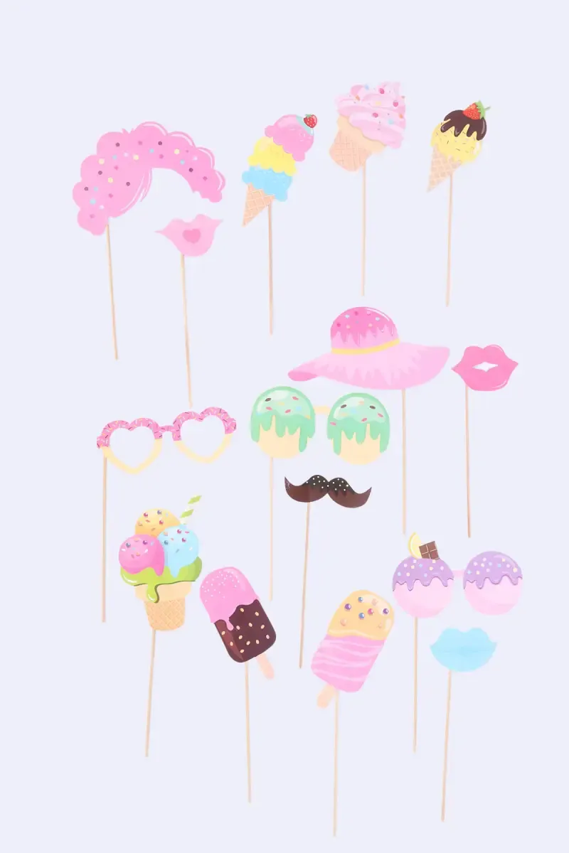 Photo Props for Party (Ice Cream Theme, 17 Pcs)