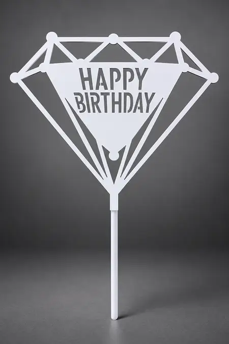 Happy Birthday Cake Topper (Silver)
