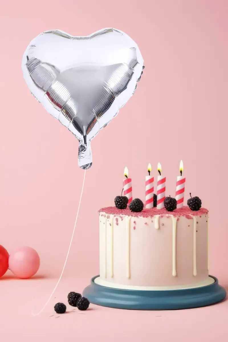 Party Decoration Balloon - Heart Shaped (Foil, Silver)