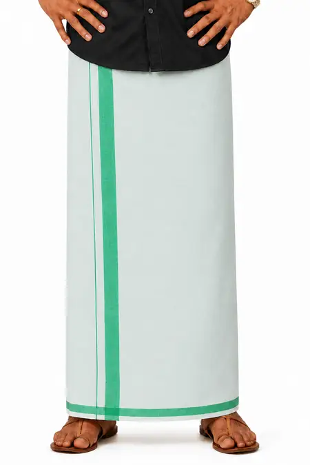 Cotton Solid Dhoti with Matching Border for Men  027649GRE2MTR