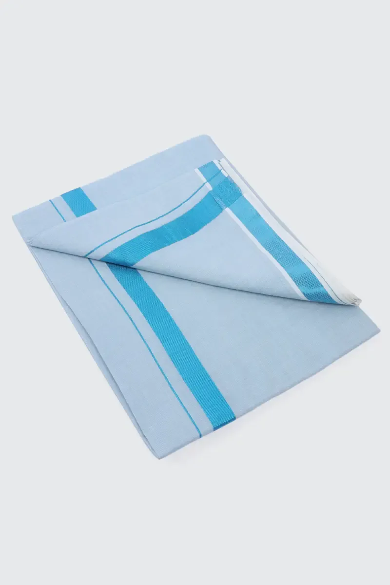 Cotton Solid Dhoti with Matching Border for Men  027649SKYBLU2MTR