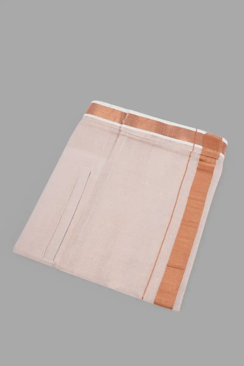 Men's Cotton Velcro Dhoti with Zari Border 027661COP2MTR