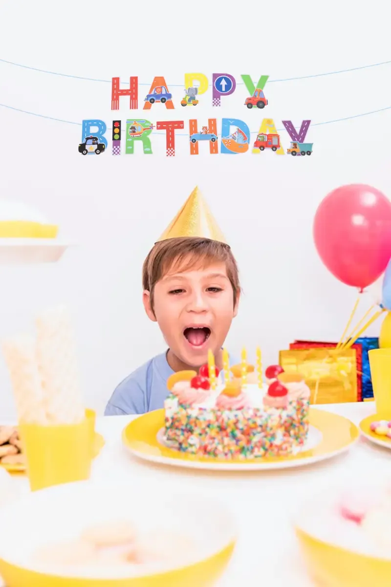 Alphabet Birthday Banner - Vehicle & Road Themed (4.5m Length)