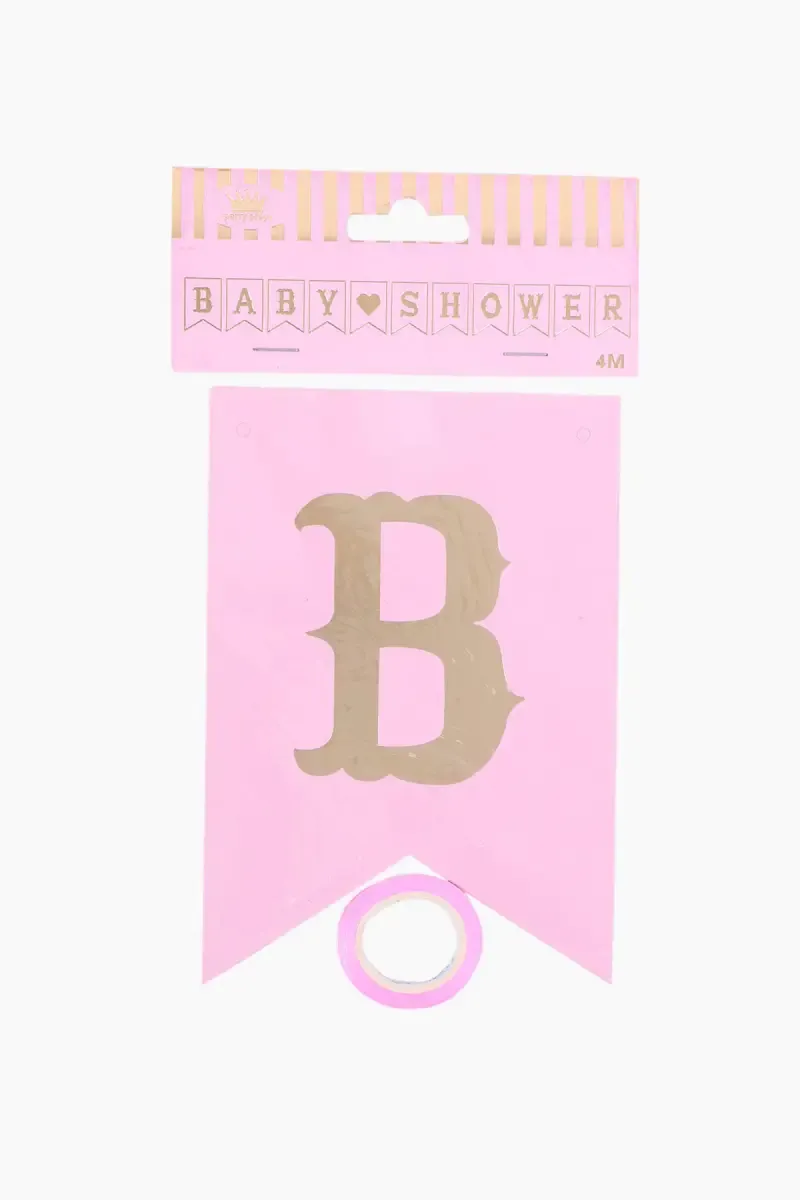 Baby Shower Paper Banner with Ribbon (Baby Pink) 