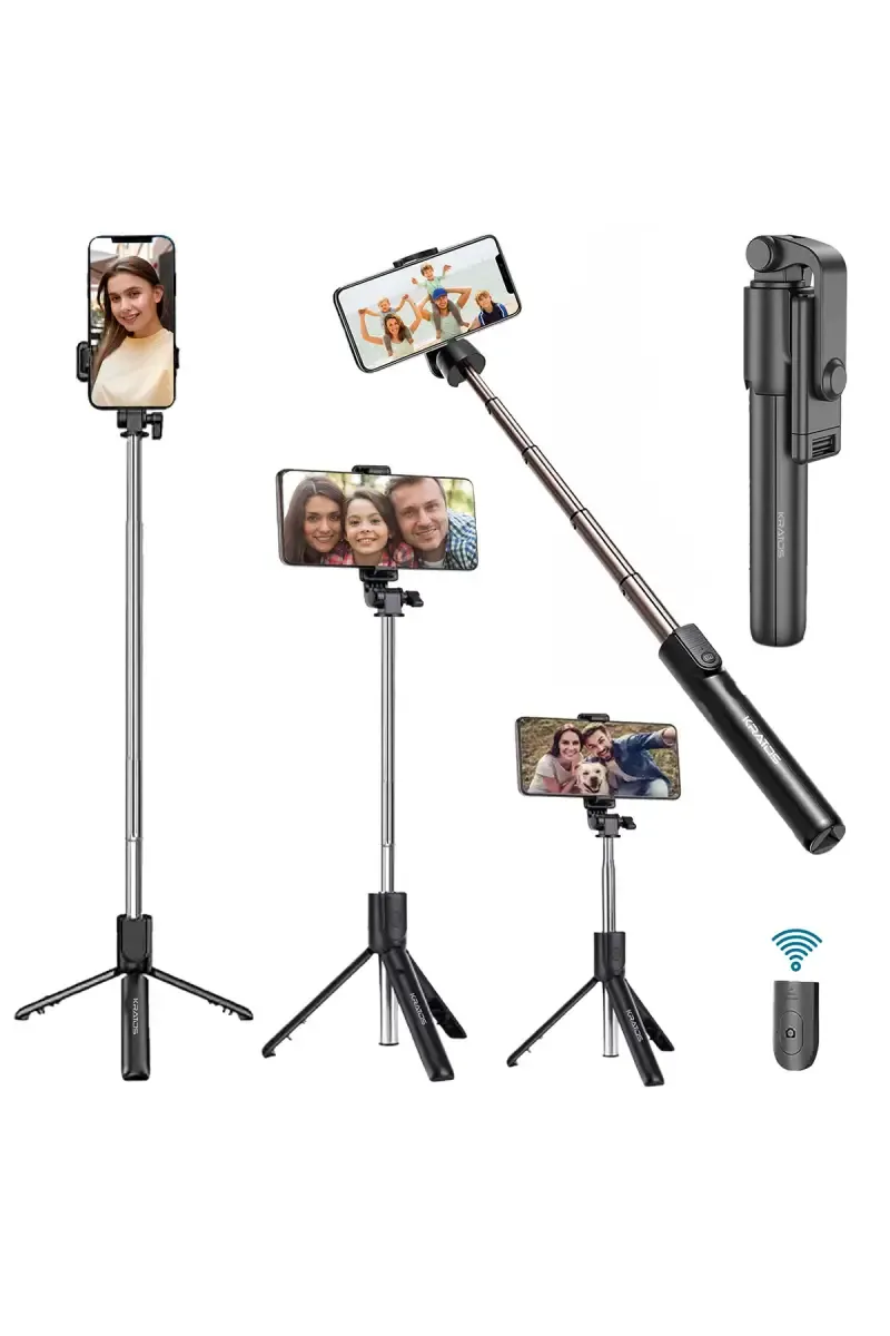 Kratos K1 3-in-1 Bluetooth Selfie Stick with Tripod Stand, Bluetooth Remote (Black)