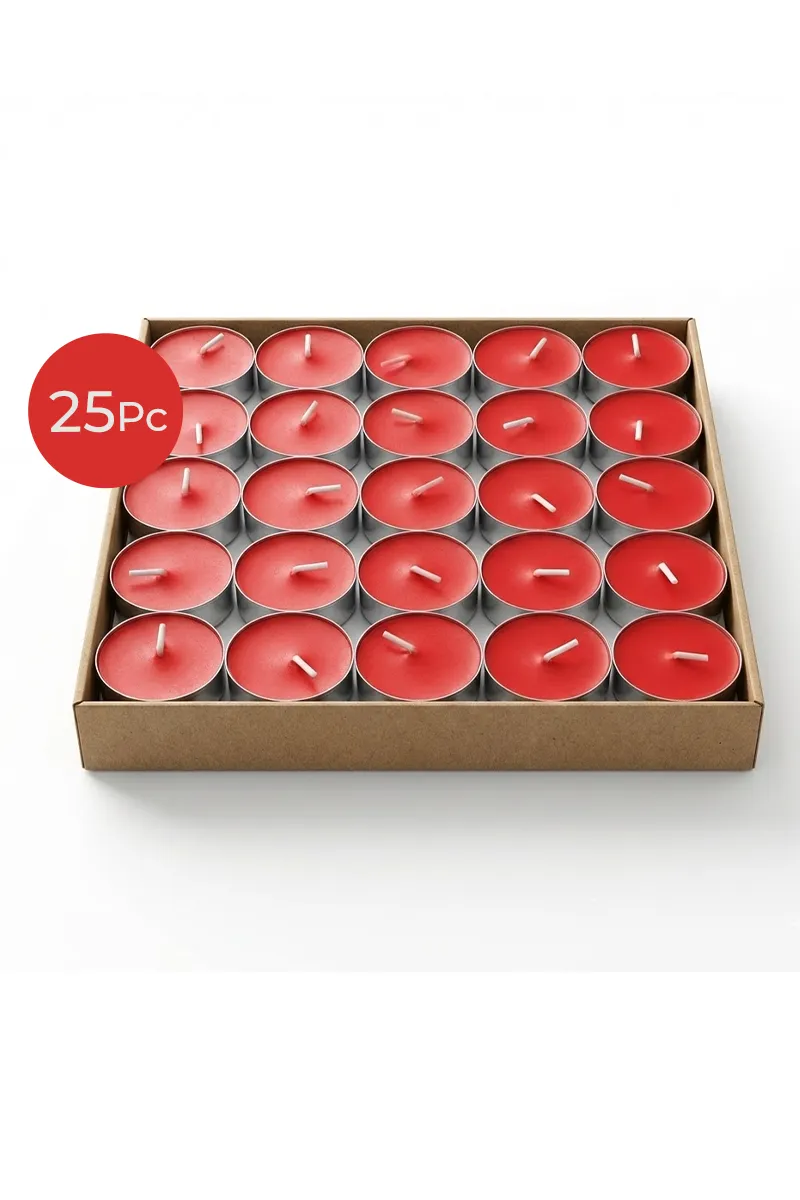 Tea Light Wax Candles (Red) - 25pc