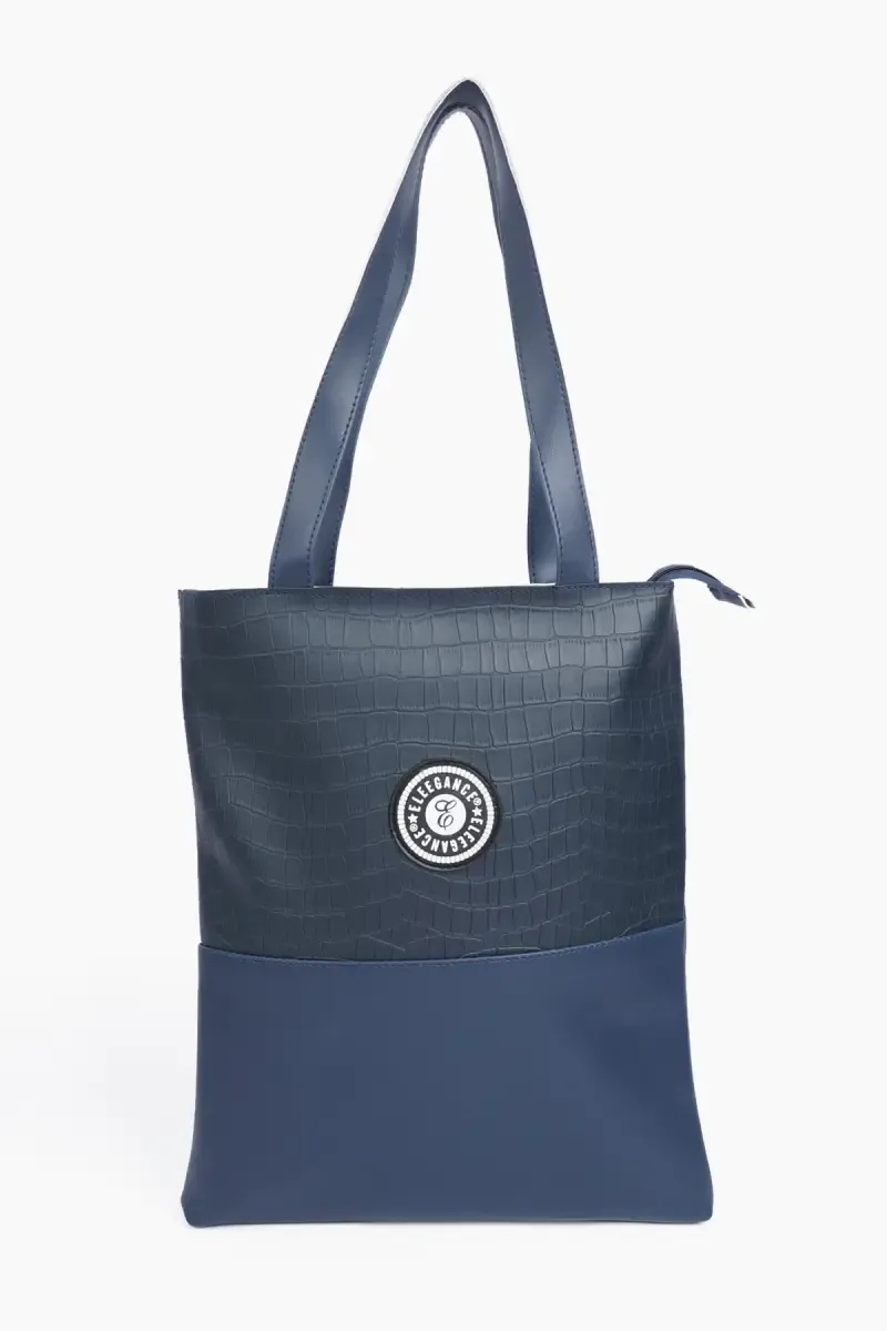 Solid Leatherette Shopping Bag for Women 027827NAVBLU