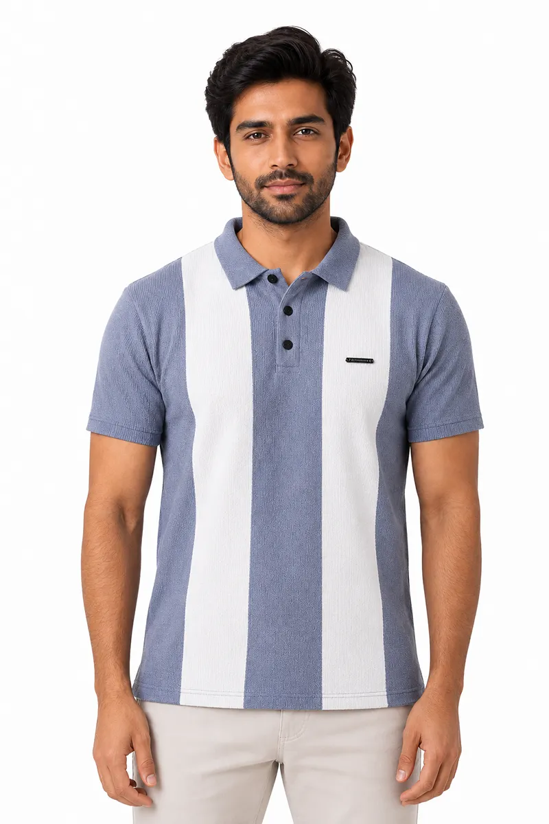 Striped Polo T-shirt for Men 027832XLBLU