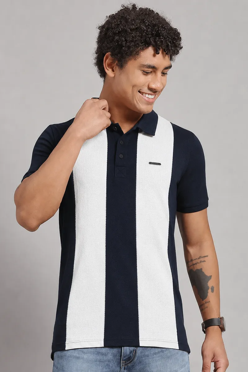 Striped Polo T-shirt for Men 027832LNAVBLU