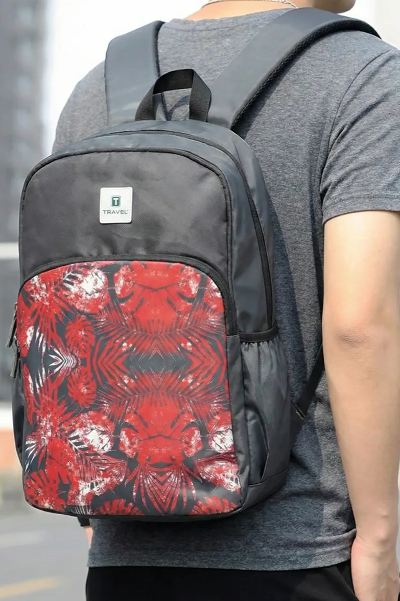 Unisex Leaves Printed Backpack 027837GRE