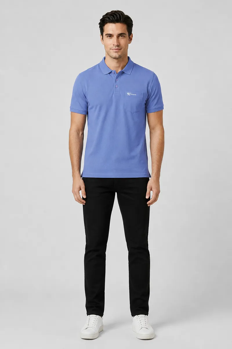 Men's Cotton Blend Polo T-shirt 027841XLBLU