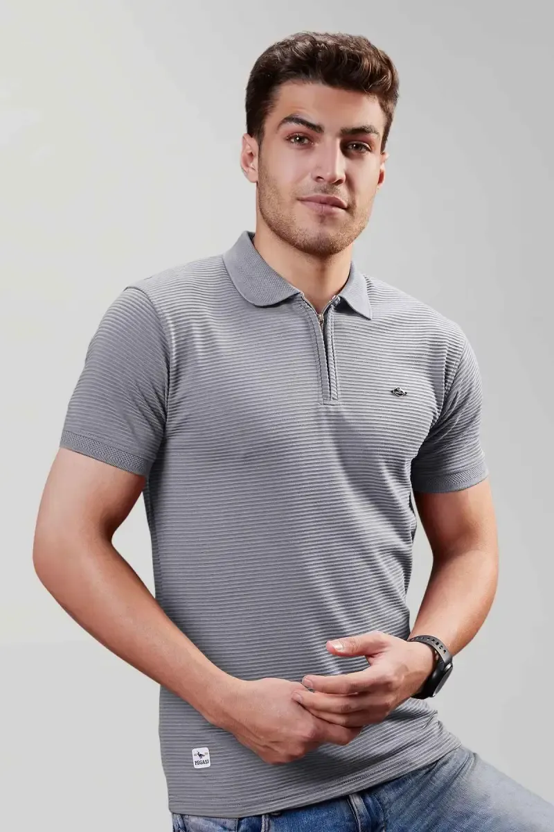 Men's Zipper Closure Polo T-shirt 0278522XLGRE