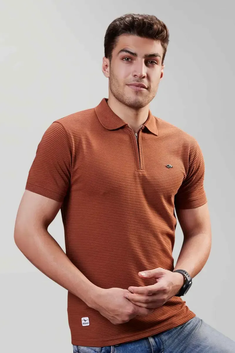 Men's Zipper Closure Polo T-shirt 027852MBRO