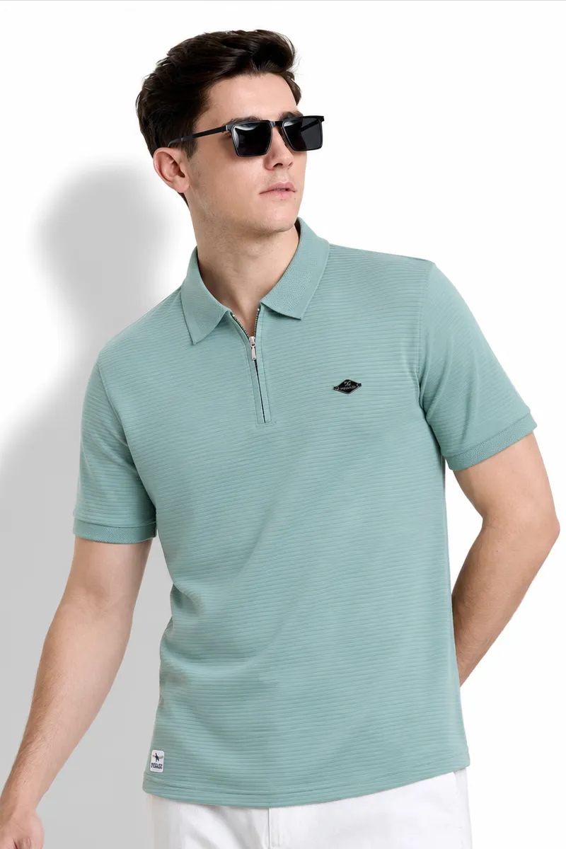 Men's Zipper Closure Polo T-shirt 027852XLGRE2