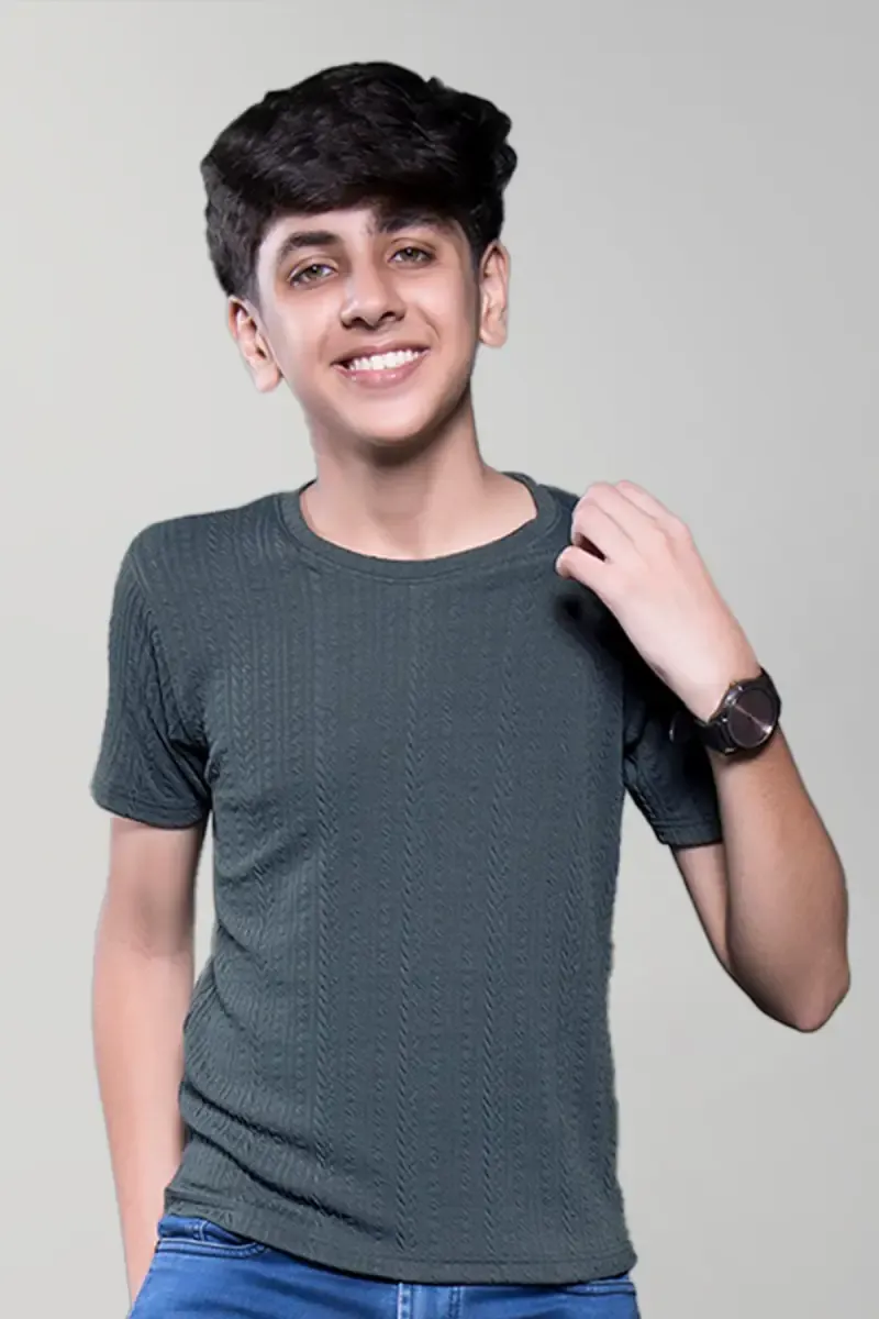 Boy's Cotton Lycra Round Neck T-shirt  02787034YRSDARGRE